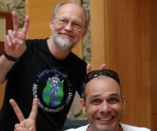 Grant Johnson in HUMM t-shirt with Patrick Trahan.