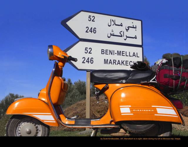 by Scott Kindleysides, UK; Marrakech is in sight, taken during my UK to Morocco trip; Vespa.