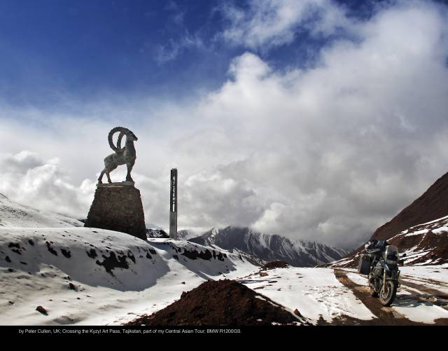 by Peter Cullen, UK; Crossing the Kyzyl Art Pass, Tajikstan, part of my Central Asian Tour; BMW R1200GS.