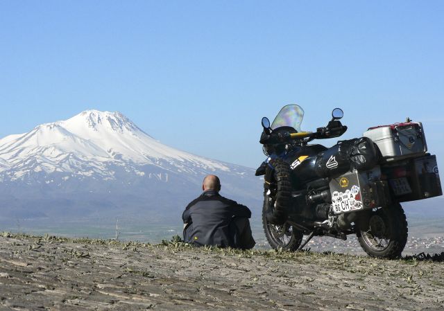 May: by Katka Svozilova of Martin Hak, Czech Republic. Amazing morning close to Hasan Dagi, Turkey on our tour to Middle East; BMW R1150GS Adventure.