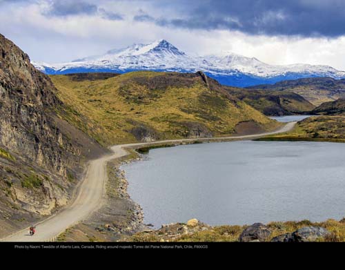 Photo by Naomi Tweddle of Alberto Lara, Canada; Riding around majestic Torres del Paine National Park, Chile, F800GS.