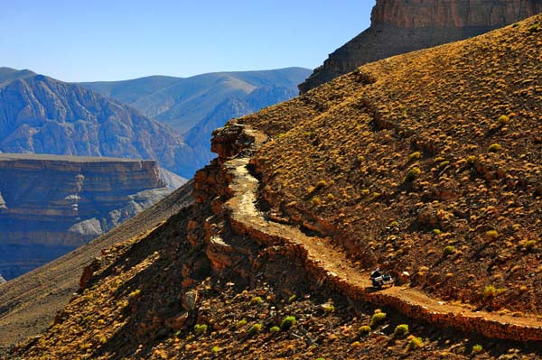 Photo by Hubert Kriegel (France) of Jean-Louis Grauby, Dades Gorge, Morocco, during the 8th year of "thetimelessride" Ten years on the road in my Ural Sportsman.