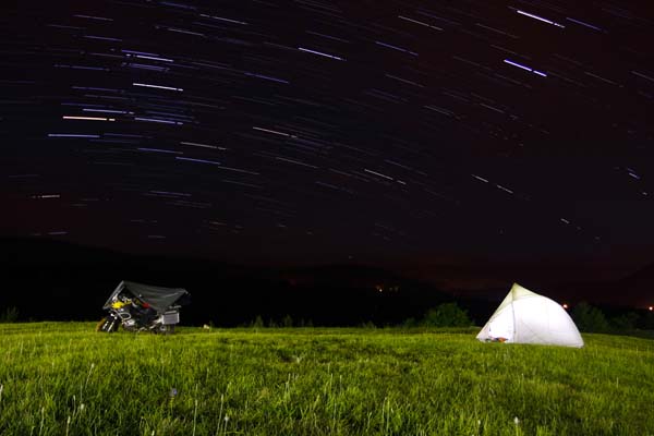 Photo by Poya Pourghaderi, Canada; of 2010 BMW R1200GSA; camping on the hills of Plitvice National Park, Croatia; Europe 2012 tour.