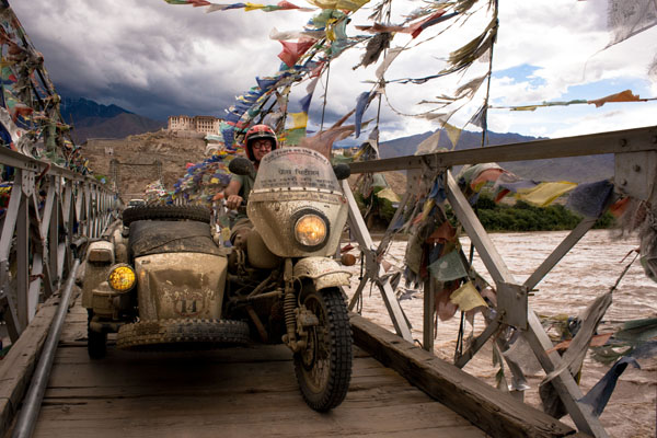 Photo of Hubert Kriegel by Behzad Larry (India) -  Just south of Leh in the Himalayas, India, during the summer 2015 - Ural sidecar. www.thetimelessride.com.
