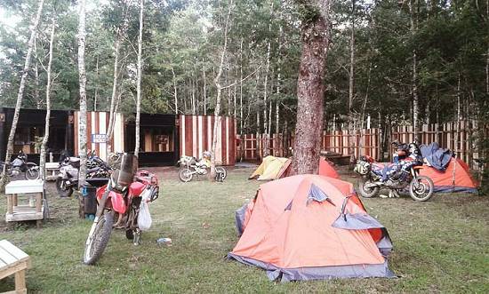 Camping at MotoCamp Pucon, Chile.
