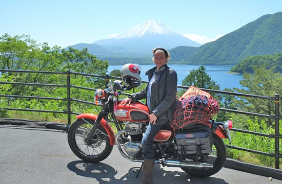 Sophie Bernard in Japan with bike