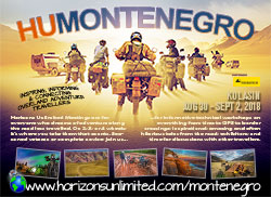 Horizons Unlimited Montenegro 2018 postcard - English.