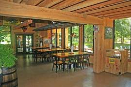 Dining indoors at Ironhorse Motorcycle Lodge, North Carolina.