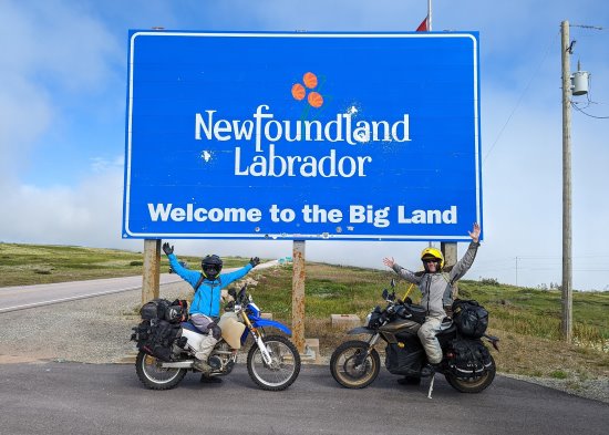 Amy and Kevin Edwards, Welcome sign to Newfoundland and Labrador, Canada.