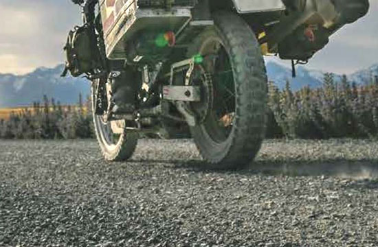 Moto tyres on gravel