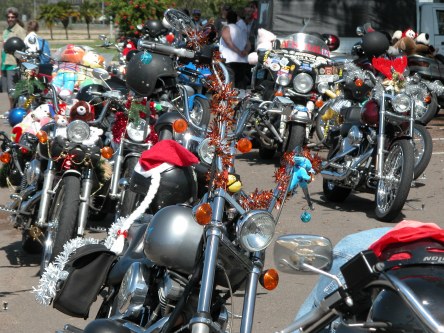 Bikes dressed up for the Christmas Toy Run charity ride.