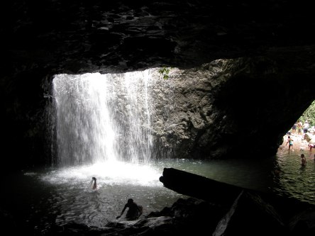 Swimming in the cave waterfalls