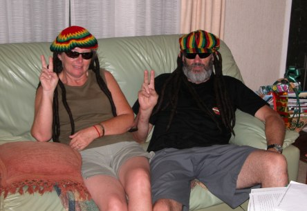 At Ken and Carols pretending to be Rastafarians