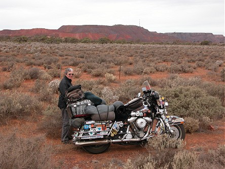 Parked amongst salt bush with Iron Knob, iron ore for Whyalla behind