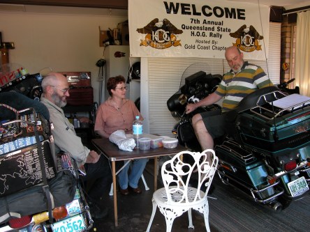 Lunch in Haydn and Diane's garage with the motorcycles