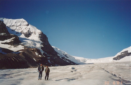 OUr two sons, John and Michael, walking on Athabasca Glacier