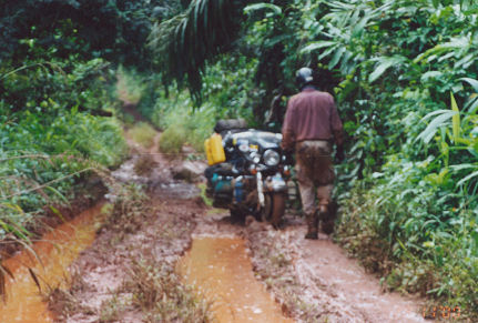 Walking the track looking for a path for the motorcycle