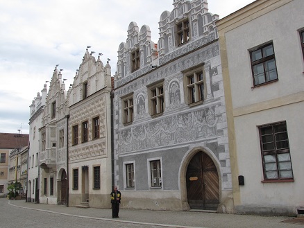 Beautifully etched buildings in Slavonice