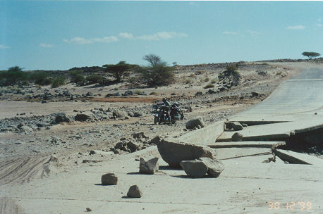 Broken up causeway and road out to Ethiopia