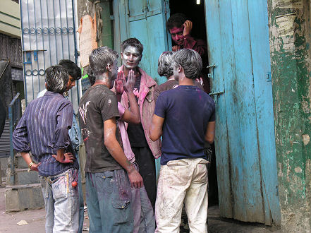 Local boys coloured by the Holi celebrations