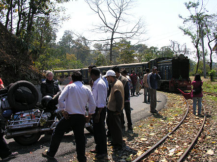 Darjeeling toy train waiting for track repairs