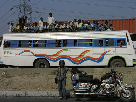 Loaded bus, typical on many Indian roads