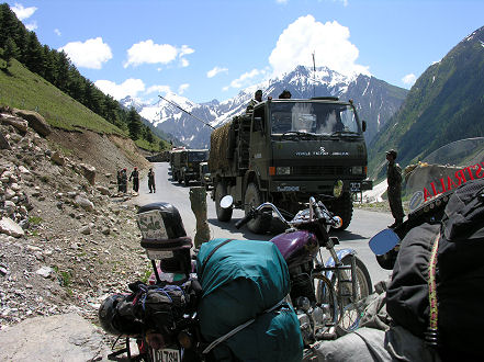 Waiting for the military convoy to pass