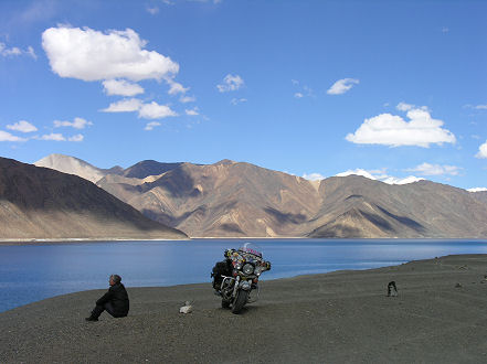 Admiring the scenery of Pangong Lake