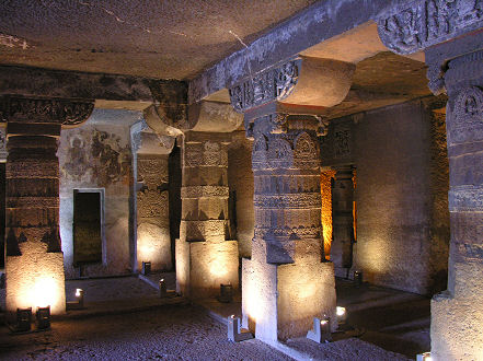 Ajanta Caves cut deep into the rock