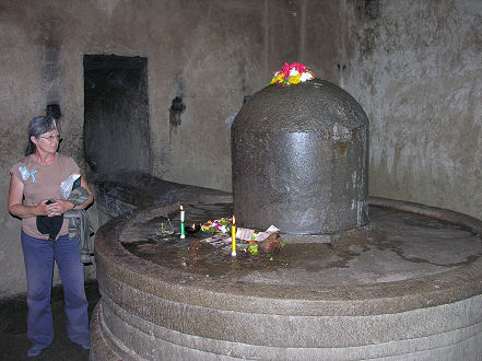 Large lingam in Kailasa, cave carved from solid rock