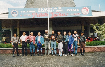 Motorcycle escorts, from Medan, including the police.