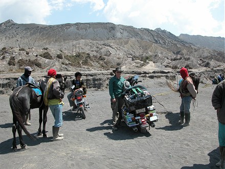 On the sea of sand at the base of the recently erupted Mt Bromo