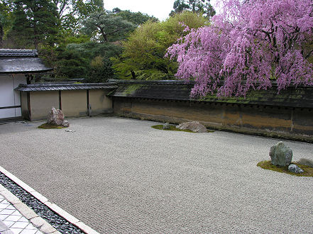 The spartan Zen garden of the Rinzai School, fifteen rocks and much gravel