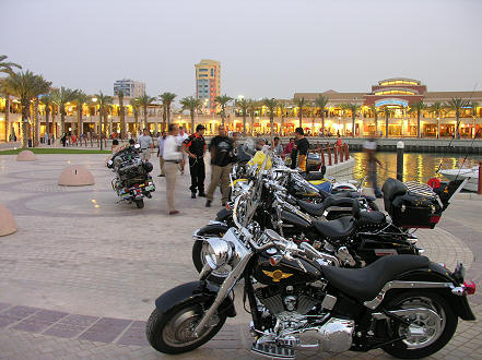 Bikes lined up on the Corniche, at the marina, for a magazine photo shoot