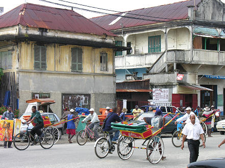 The busy streets of Tamatave, with the Pousse Pousse rickshaws