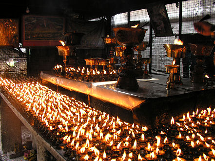 Butter prayer candles at the Bodhnath Buddhist Stupa