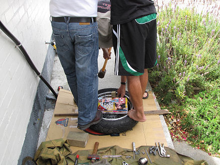 Smashing Ron's rear rim back into shape