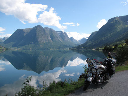 Mirror image lake on our way to Geiranger