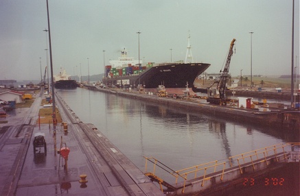 Ships entering the locks of the Panama Canal