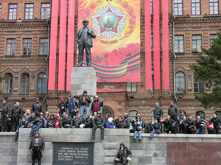 Lenin statue, the 60th anniversary of victory in the second world war and the new middle class Russian motorcyclists