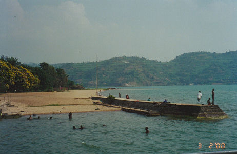 Local boys swimming and washing in Lake Kivu