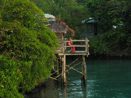 An over the water fale in a secluded bay