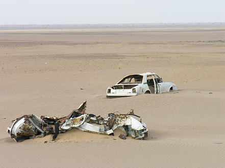 Car bodies in the desert