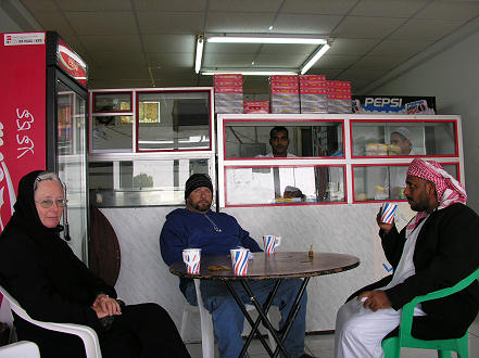 Kay, John and a local man in an Indian run roadside eatery