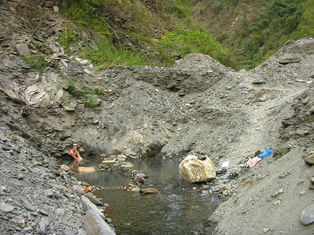 Secluded hot springs now uncovered after a landslide upstream