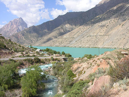 Iskander Kul and its outflowing river at 2200m