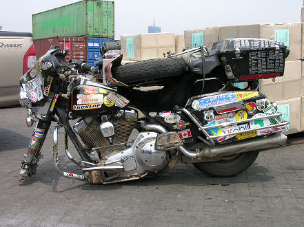 Bike broken down waiting to be crated for shipping to Japan