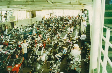 Boatload of motorcycles heading for the island of Ko Samui