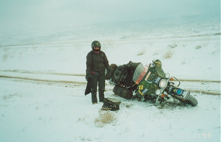 Driving off road till we broke through a frozen pot hole and slid down