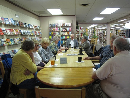 Carl and Kathy's breakfast group, mostly retired
          university professors